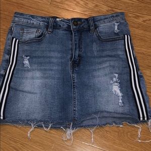 Denim Skirt with Black and White Stripes